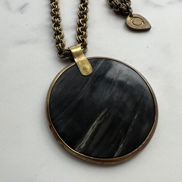 Hand Crafted Brass Chain Necklace Bone Disk Pendant - Picture 2 of 2